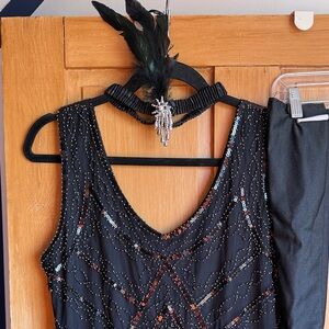 1920s style Black Beaded Dress with Accessories